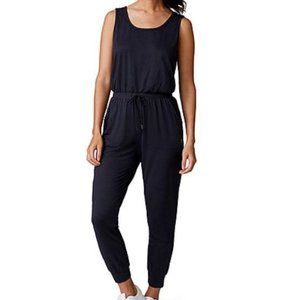 REORIA Black One Piece Sleeveless Tank-Style Jumpsuit with Drawstring, Sz L